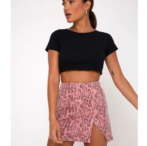 Motel Mini Skirt in PU Snake Pink